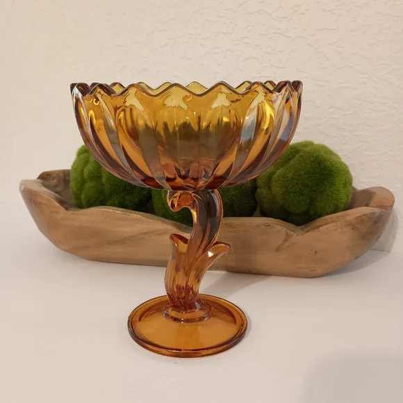 Vintage Indiana Glass Amber Lotus Compote