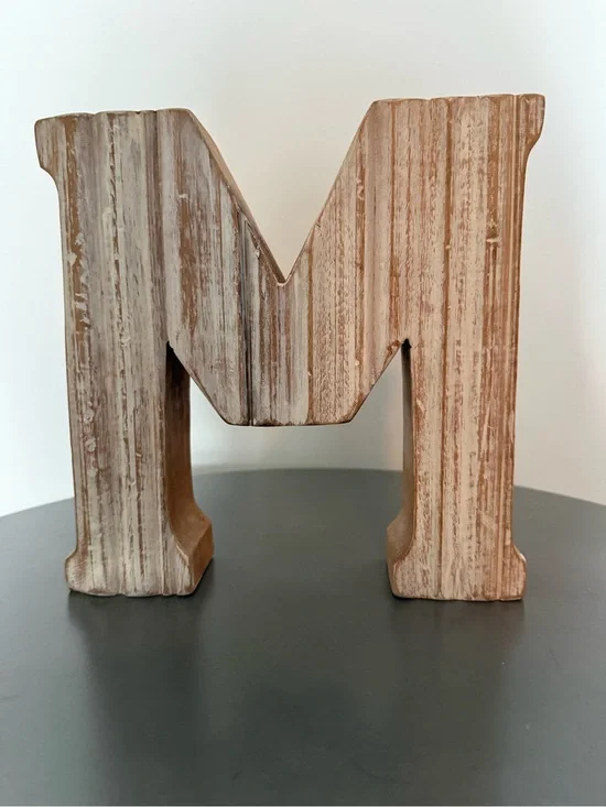 Rustic Wood Letter M 8 in x 8 in - Distressed White and Brown Home Art