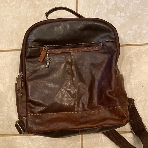 Jack Georges Genuine Leather Brown Backpack/Crossbody Bag