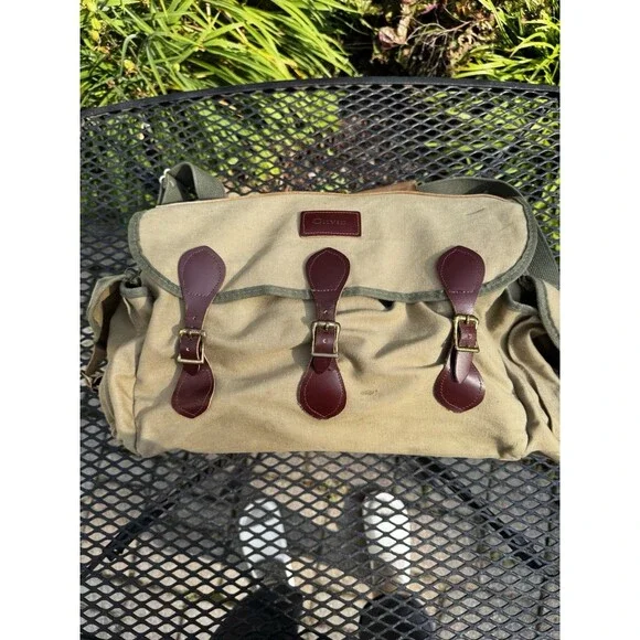 Vintage ORVIS Canvas Leather Duffle Fishing Shoulder Bag Khaki Made USA