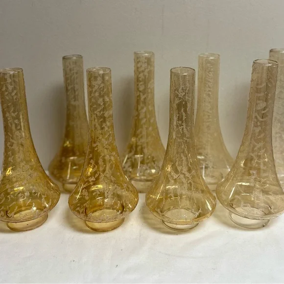 Mid Century Amber Glass Chandelier Shades Set of 8