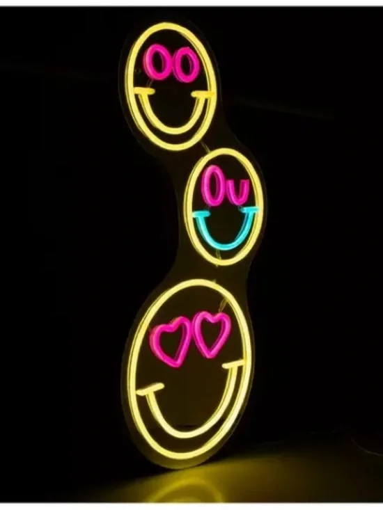 Three Smiley Faces LED Neon Wall Mirror