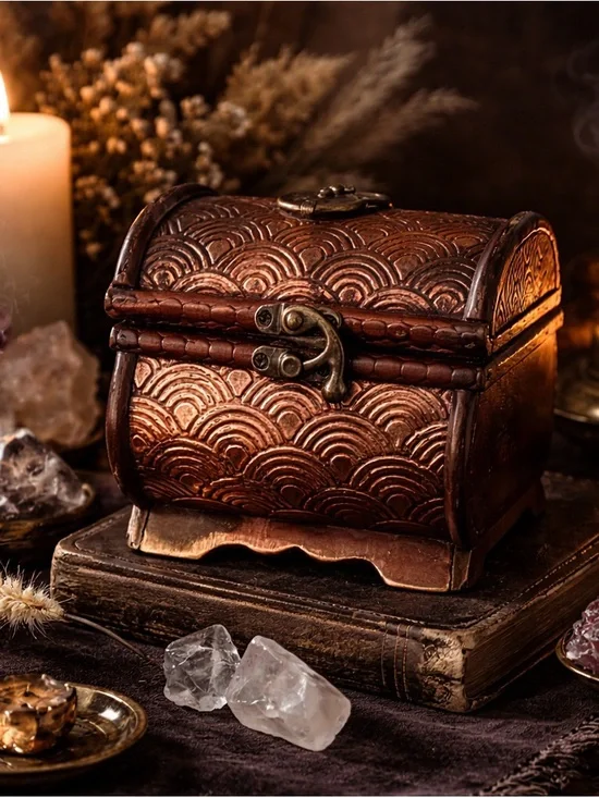 Vintage Style Embossed Treasure Chest Trinket Box | Rustic Decor Storage