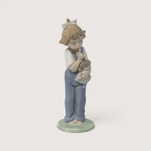 1990s Nao by Lladro Hush Girl Holding Doll Spanish Porcelain Figurine