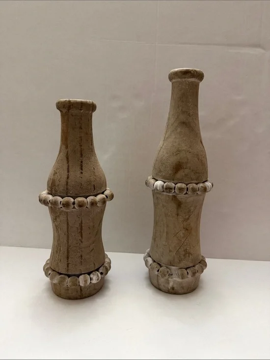 Neutral Beige Carved Wood Decorative Pillar Set - Home Accents