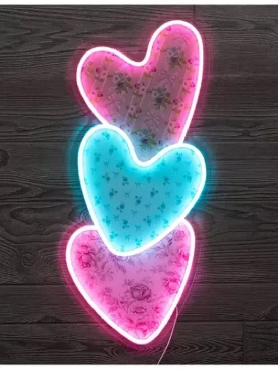 Stacked Floral Hearts LED Neon Sign