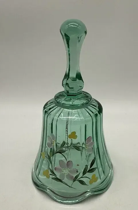 Vtg Fenton Hand Painted & Signed Teal Bell 6 1/4