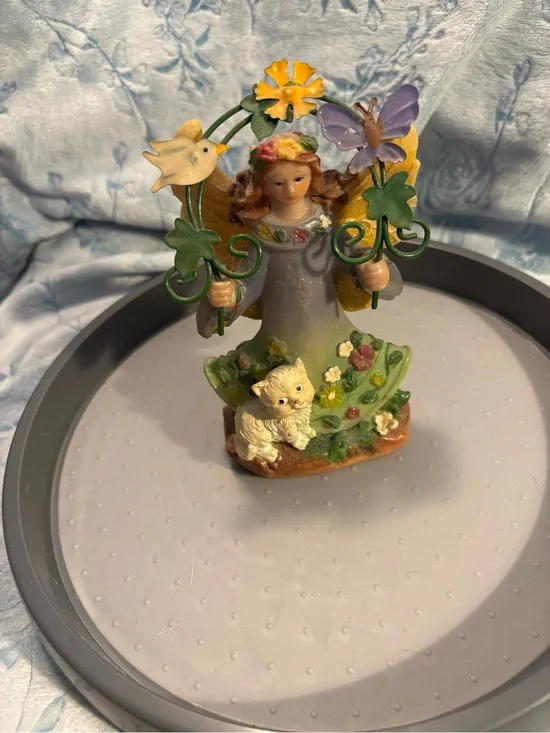 Floral Fairy Figurine with Kitten and Butterfly