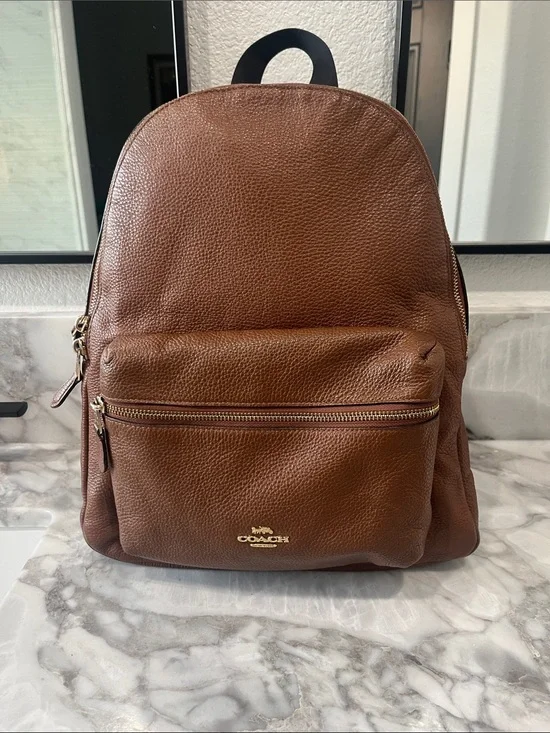 Coach Brown Pebbled Leather Backpack with Gold Hardware