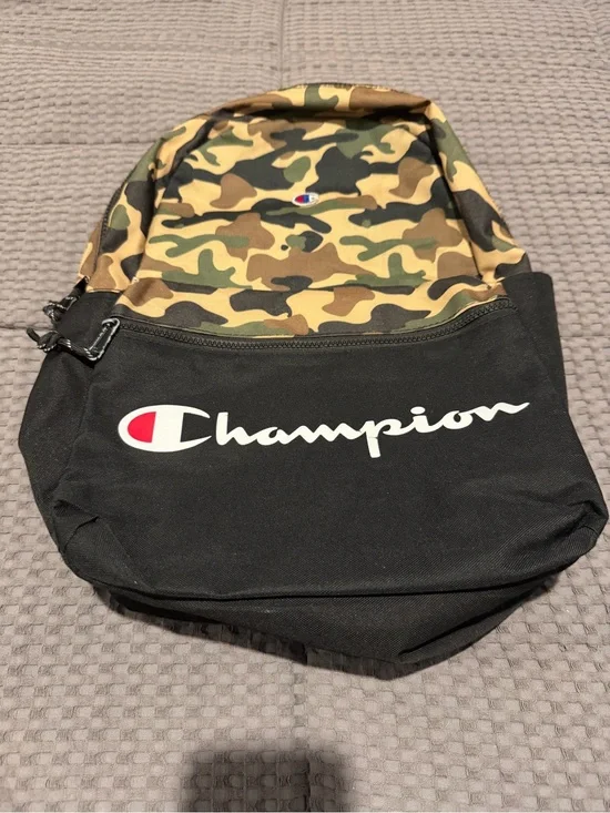Champion “Manuscript” Camo Backpack Black Green Tan Camouflage.