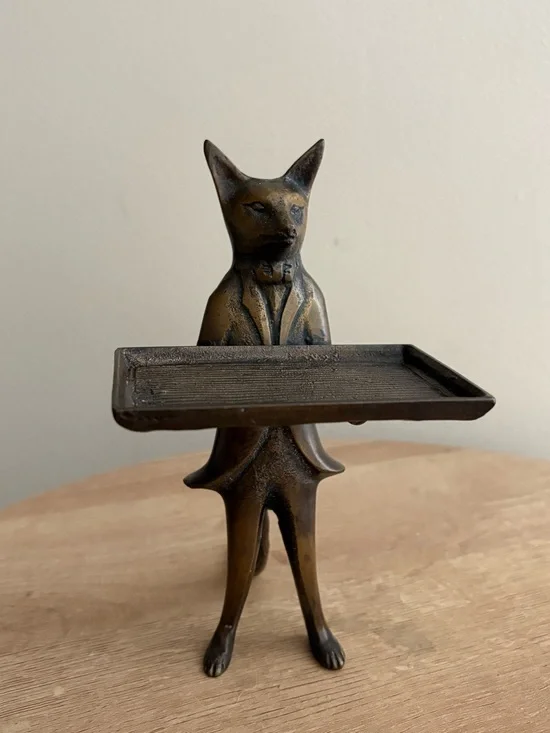 Vintage Brass Fox Butler Business Card Holder