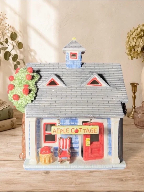 Mud Pie Blue and Red Apple Cottage Decorative House