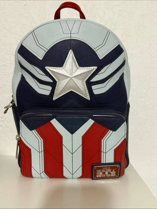Captain America Shield-Inspired Red, White & Blue Men's Mini Backpack and wallet