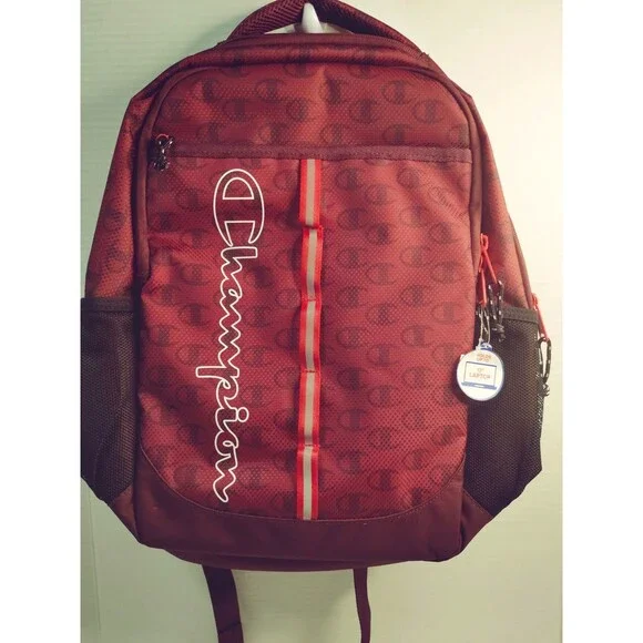 Champion Men's Red Logo Backpack Large Zip Laptop Sleeve