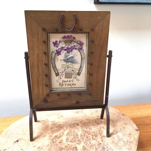 Vintage Postcard in Horseshoe Frame