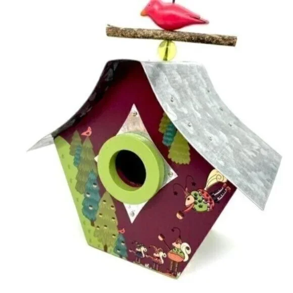 Helena Rozo Wood & Metal Whimsical Folk Art Birdhouse