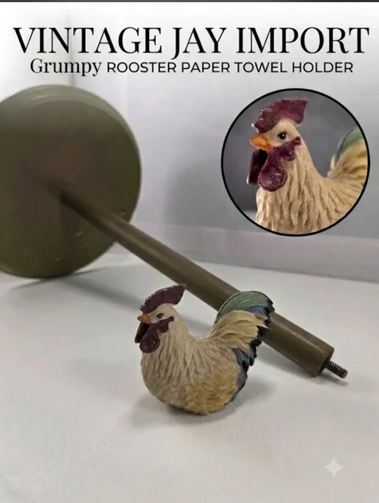 Vintage Jay Import Grumpy Rooster Rustic Paper Towel Holder Wood