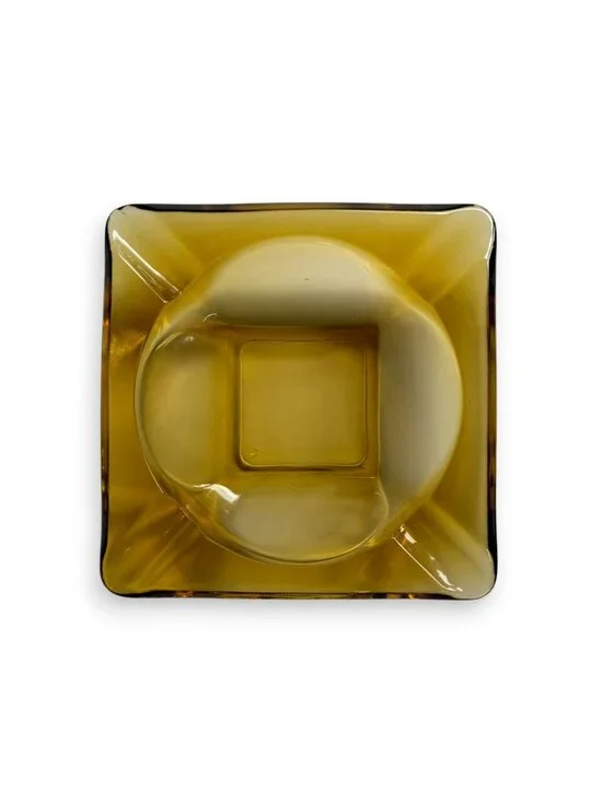 Vintage Amber Square Glass Ashtray Mid Century Modern Minimalist Decor 6