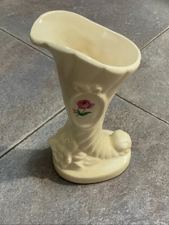 Cream Ceramic Rose Accent Vase - Decorative Home Accent