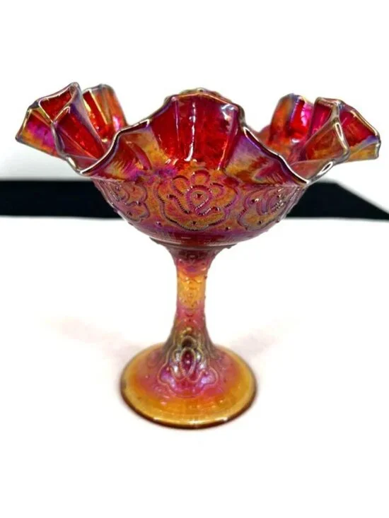 Fenton Persian Medallion Compote Candy Dish Red 6.5