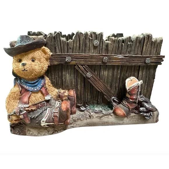 Vintage Western Teddy Bear Napkin Holder – Hand Painted Resin