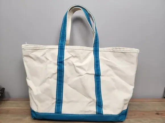 VTG 90s Large LL Bean Boat & Tote Teal Canvas Bag Distressed Stained