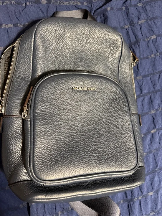 Michael Kors Men's Dark Blue Pebbled Leather Backpack