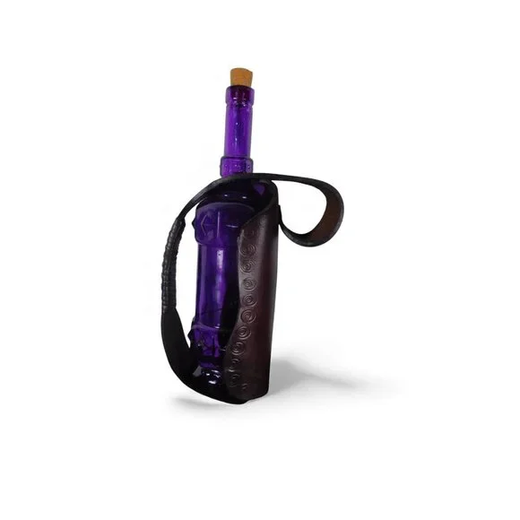 Purple Decorative Glass Bottle with Leather Carry Strap