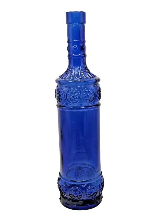 Cobalt Blue Embossed Pressed Glass Bottle Decanter Decorative 12