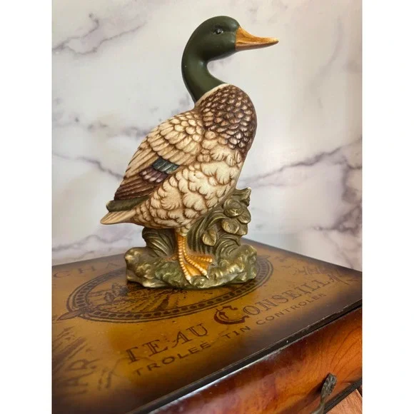 Vintage Ceramic Mallard Duck Figurine Hand Painted Porcelain Bird Statue 8.5in