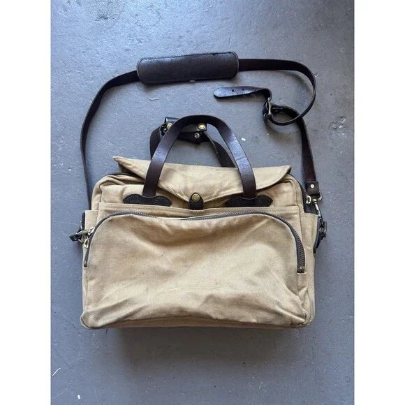 Filson 258 Padded Computer Briefcase Rugged Twill Tan Patina