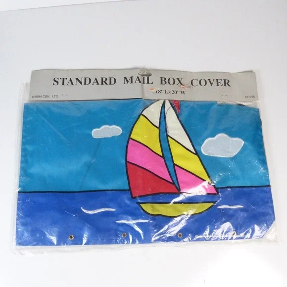 CBK Sailboat Mailbox Cover Vintage 1994 Nautical Banner Decor 18x20 Neon 90s NOS