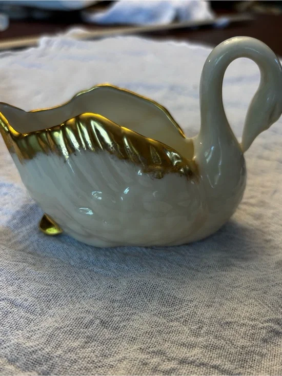 Vintage Lenox Cream Porcelain Swan with Gold Trim