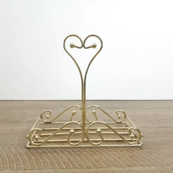 Vintage Home Interior Homco Brass Metal Heart Caddy Condiment Tray Organizer‎