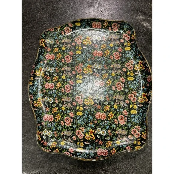 Vintage Paper Mache tray Floral Large 14x12