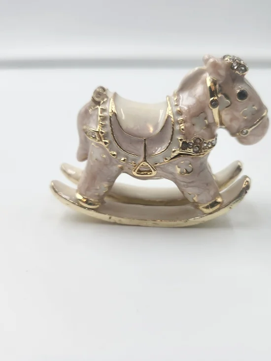 Pink Enamel Rocking Horse Brooch with Gold Accents