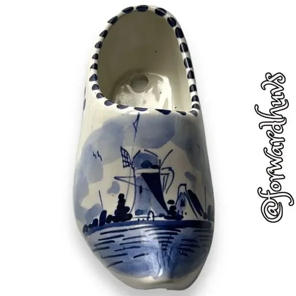 Windmill Delft Blue and White Porcelain Clog