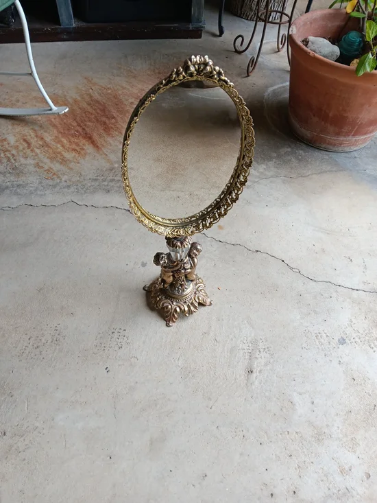 Vintage Ornate Victorian Cherub Brass Vanity Mirror 21