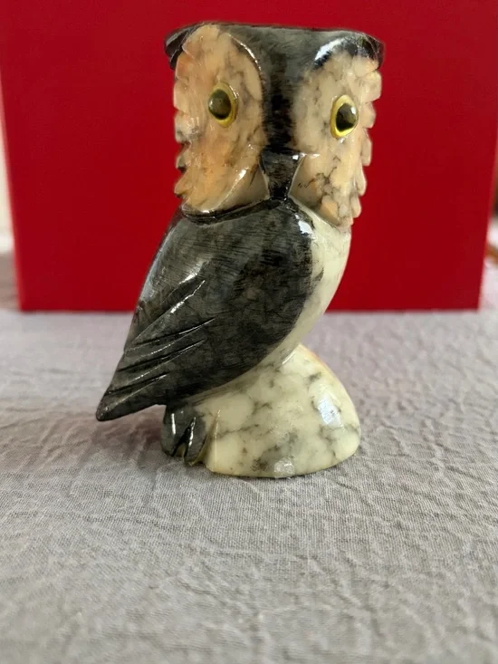 Hand Carved Owl Alabaster Stone Figurine Made In Italy 3.5 inches