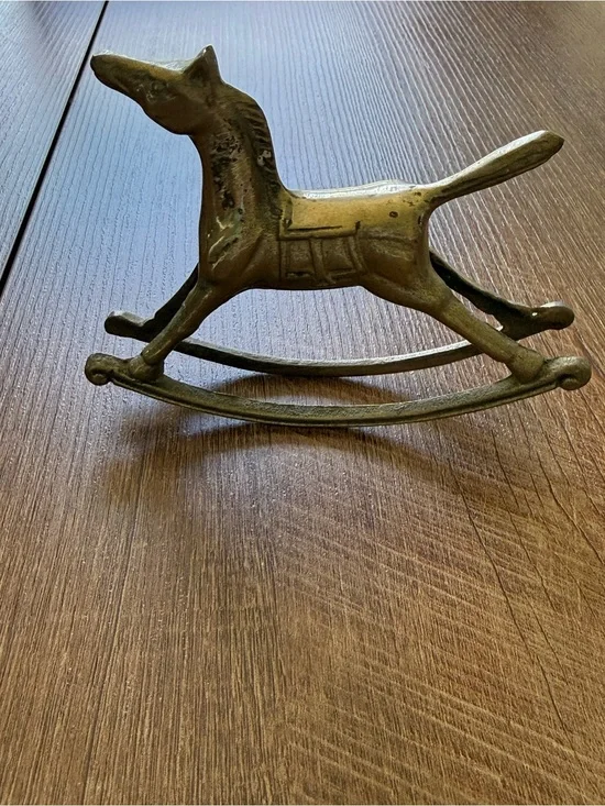 Brass-Tone Rocking Horse Figurine - Decorative Home Accent