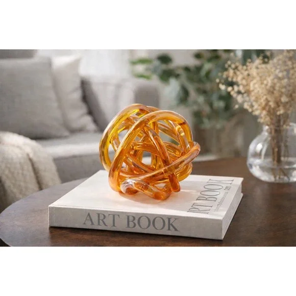 Modern Amber Art Glass‎ Knot Orb Sculpture Smooth Minimalist Decor 7