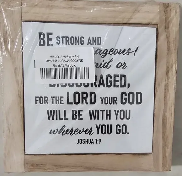 Christian Wood Framed Sign Joshua 1:9 Bible Verse Farmhouse Wall Decor Gift