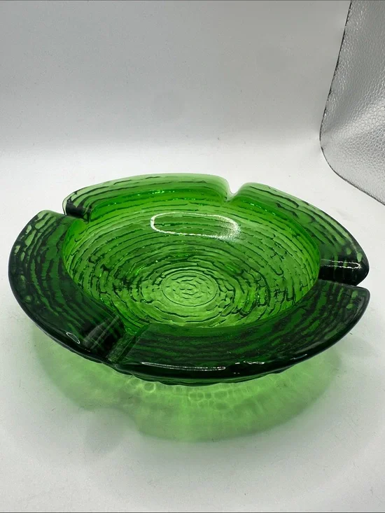 Green Textured Glass Decorative Bowl / Ashtray- Home Art