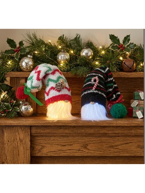 Handmade Light Up Christmas Gnome Shelf Sitter | LED Glowing Holiday Table Decor