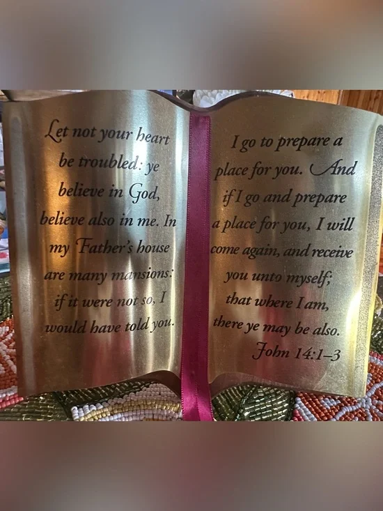 Home Interiors Gold Open Book Scripture Accent with Burgundy Ribbon