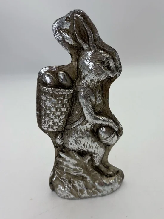 Silver Tone Easter Bunny Faux Chocolate Mold Decorative Accent