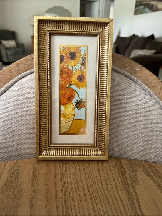 Framed Sunflower Art Print in Gold Frame Van Gogh’s Sunflowers 5” x 9 3/4”