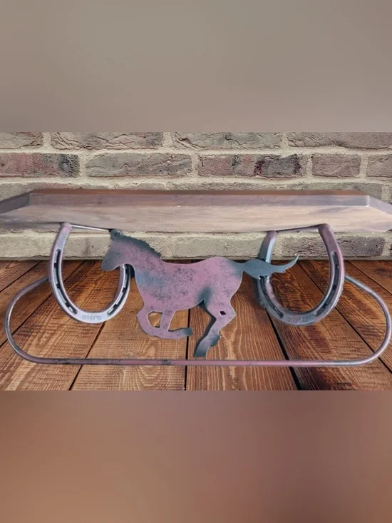 Western Cast Iron Horse & Horse Shoe Towel Rack and Shelf