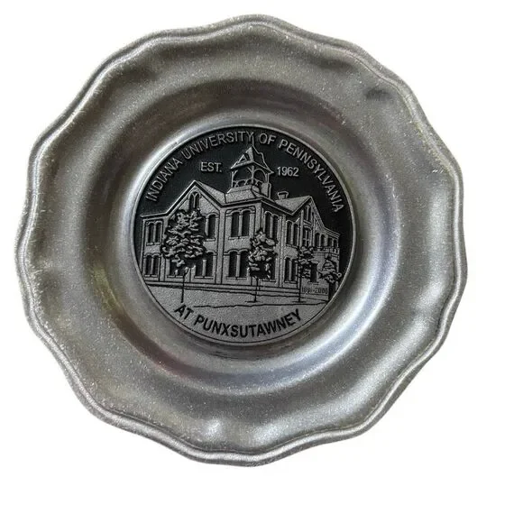 Vintage IUP Punxsutawney Commemorative Pewter Plate Indiana University of PA
