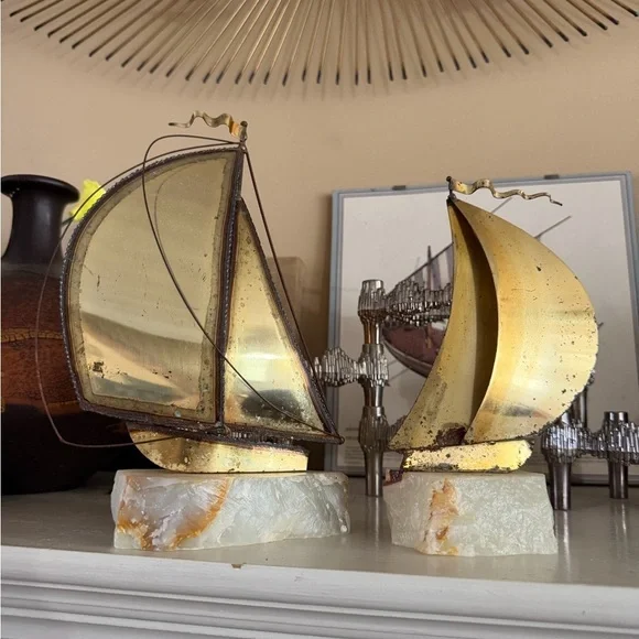 Vintage DeMott Brutalist Sailboat Sculptures - Set of Two